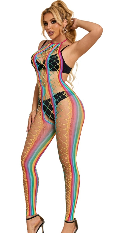 Rainbow Halter Jumbo Net Bodystocking