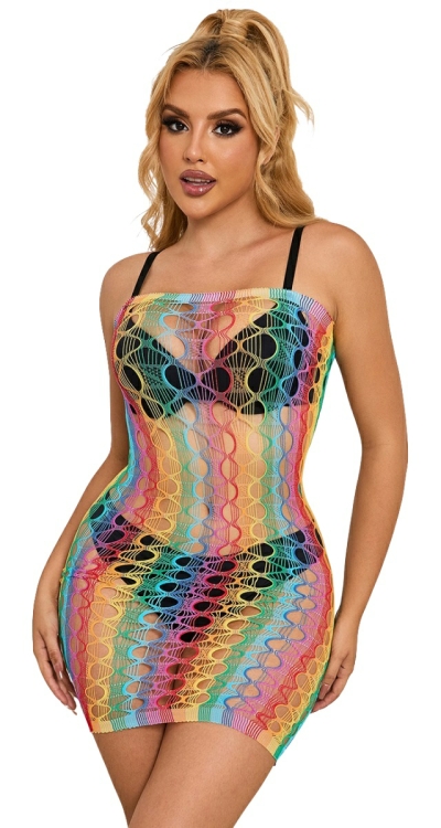 Rainbow Crochet Net Tube Dress