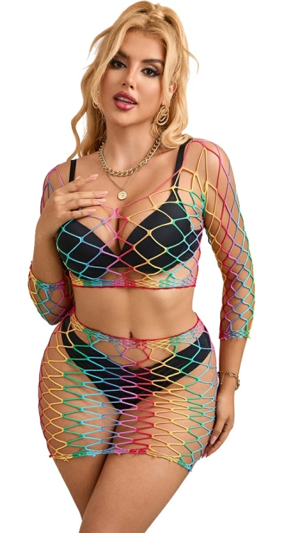 Rainbow Jumbo Net Top & Skirt Set